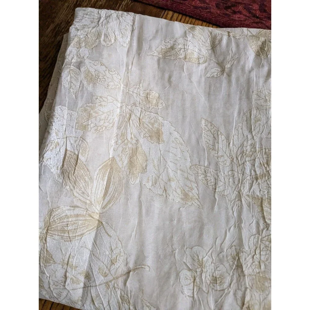 Vintage Croscill Sheer Curtain Panel Pair 84 x 45 Ivory & Gold Leaves Rod Pocket